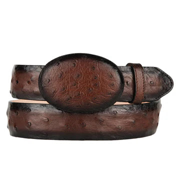 Los Altos Men's Faded Brown Ostrich Cowboy Belt