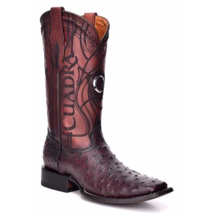 CUADRA MEN'S OSTRICH WIDE SQUARE TOE RODEO COWBOY BOOTS - 3Z1OA1 - Black Cherry