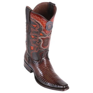 Los Altos Men's Lizard Teju European Toe Cowboy Boots - Black Cherry