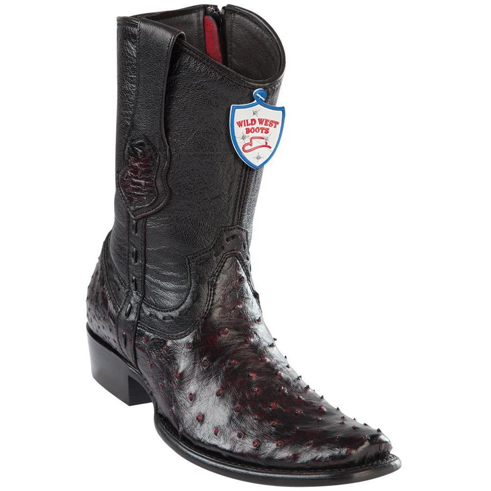 Wild-West-Boots-Mens-Ostrich-Dubai-Toe-Short-Boots-Color-Black-Cherry