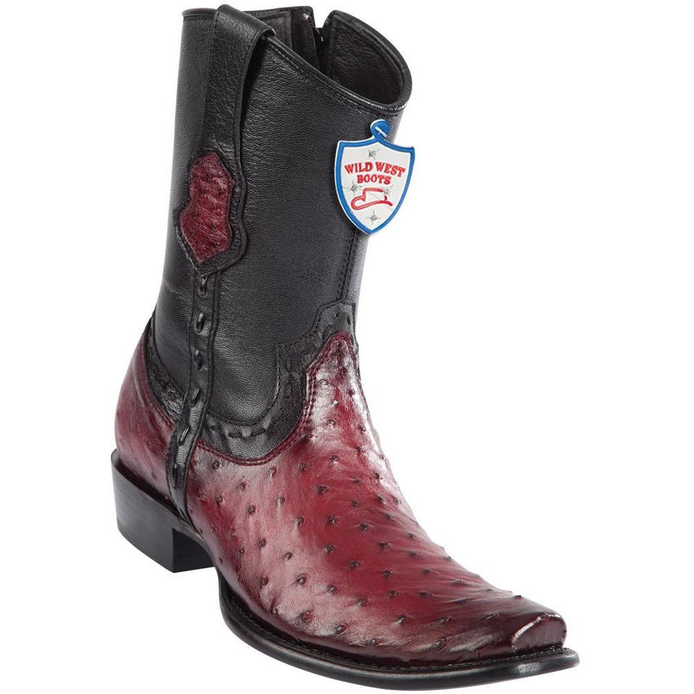 Wild-West-Boots-Mens-Ostrich-Dubai-Toe-Short-Boots-Color-Faded-Burgundy