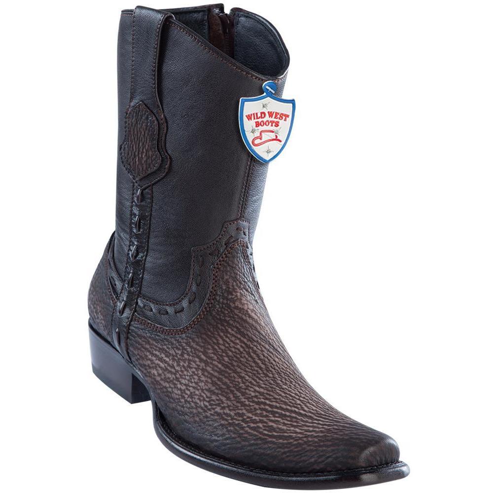 Wild-West-Boots-Mens-Genuine-Leather-Shark-Skin-Dubai-Toe-Short-Boots-Color-Faded-Brown