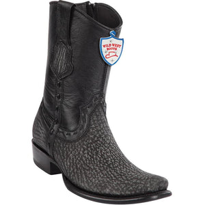 Wild-West-Boots-Mens-Genuine-Leather-Shark-Skin-Dubai-Toe-Short-Boots-Color-Rustic-Black