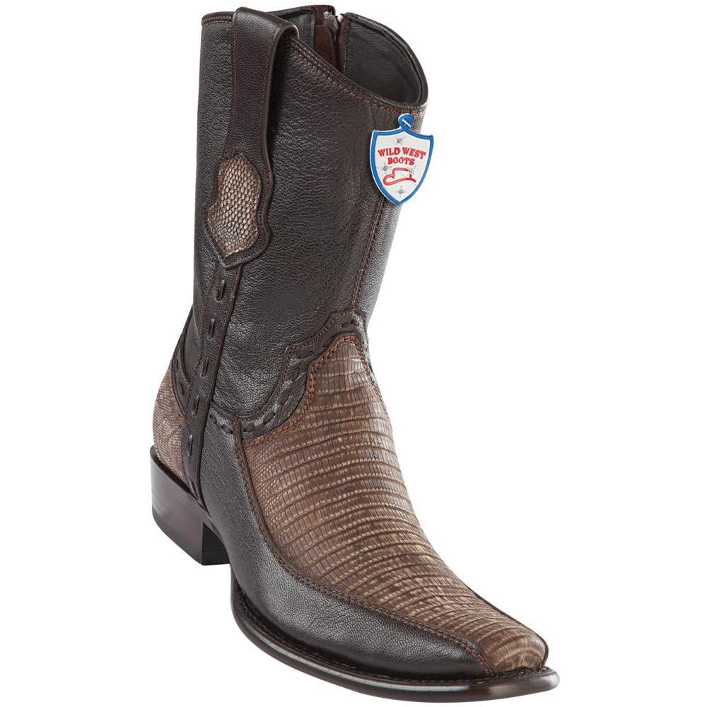 Wild-West-Boots-Mens-Genuine-Leather-Lizard-and-Deer-Dubai-Toe-Short-Boots-Color-Sanded-Brown