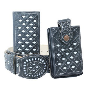 Cinto Charro Navajeado Negro - RR Western Wear, Cinto Charro Navajeado Negro