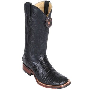 Los Altos Men's Black Caiman Belly Wide Square Toe Boots