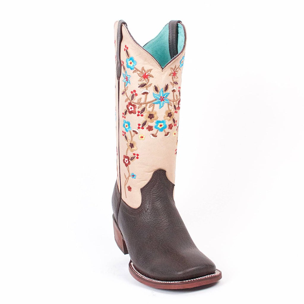 Quincy-Boots-Womens-Floater-Leather-Floral-Chocolate-Ranch-Toe-Western-Boot