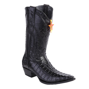 Los Altos Men's Caiman Tail 3x Toe Black Cowboy Boots